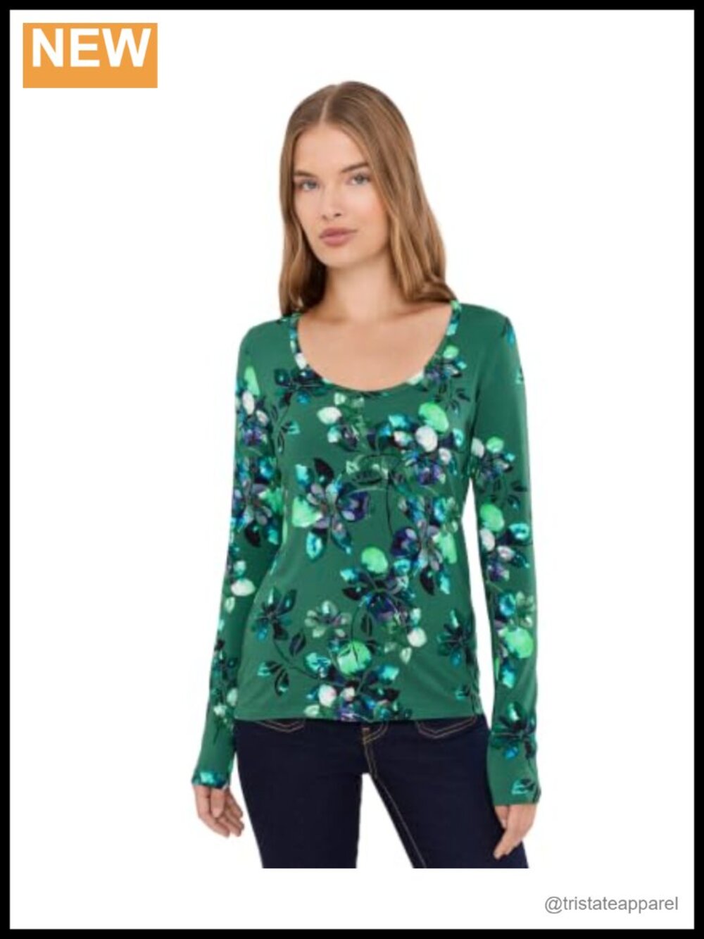 Fitted Button-Down Tee with Floral Pattern in Jewel Tones